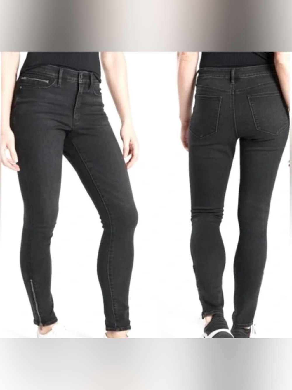 Athleta Size 6 Sculptek Black Carbon Wash Ankle Zipper Ultra Skinny Jeans Cotton